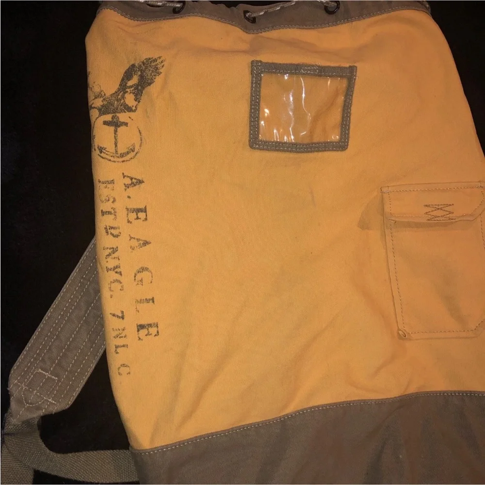 American Eagle Yellow Canvas Military Style Duffel Bag Vintage Backpack